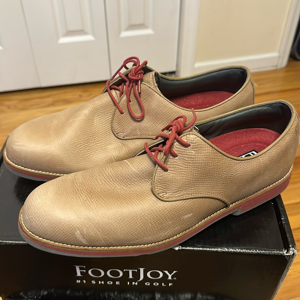 FootJoy “City” Golf Shoes Tan/Crimson Size 14